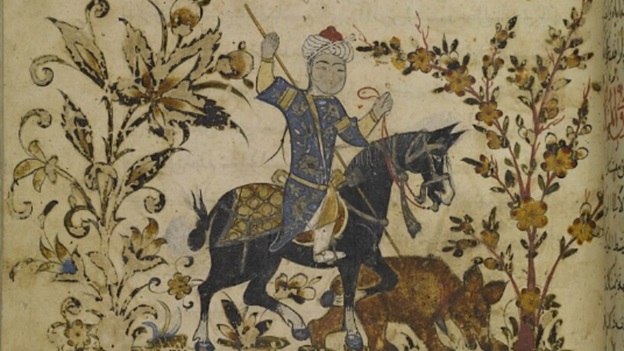 A horseman impaling a bear